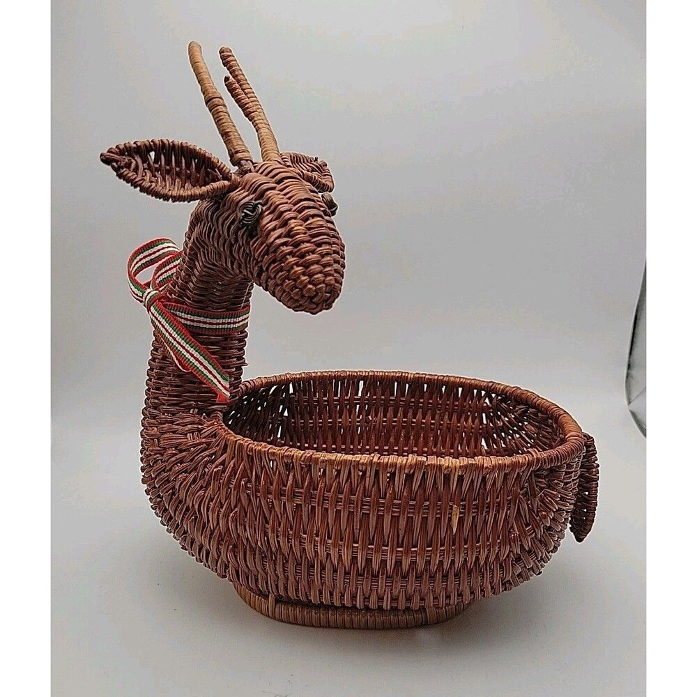 Wicker Christmas Holiday Reindeer Decorative Basket Home Decor Rattan Santa
